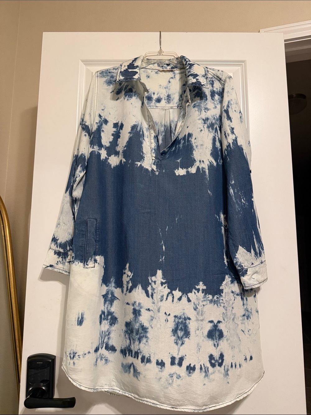 Soft Surroundings Indigo and White Tie-Dye Pullover dress